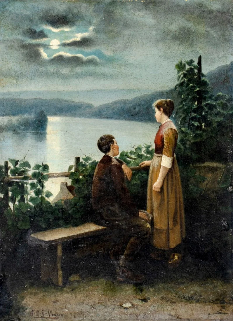 A M S Monaco (Europe,19C) oil painting antique