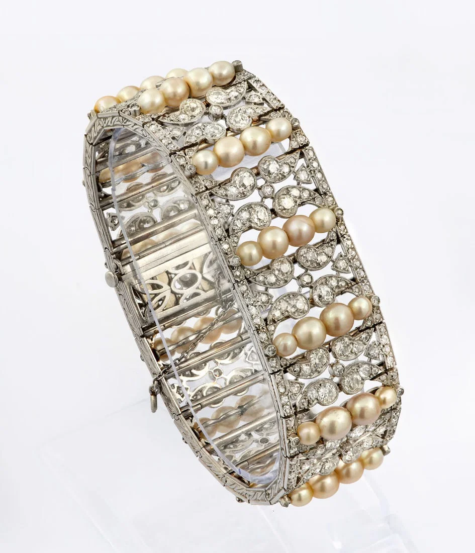 A Magnificent Edwardian Platinum and Pearl Bracelet, ca 1910