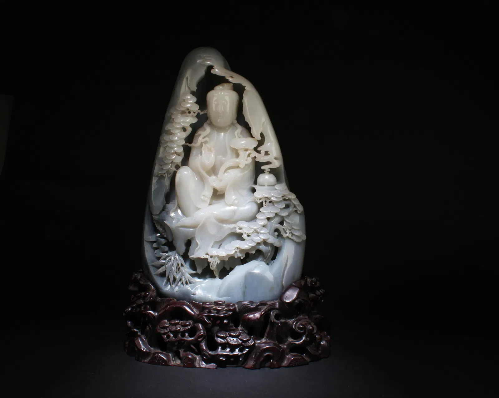 A Massive Carved Hetian Jade Guanyin