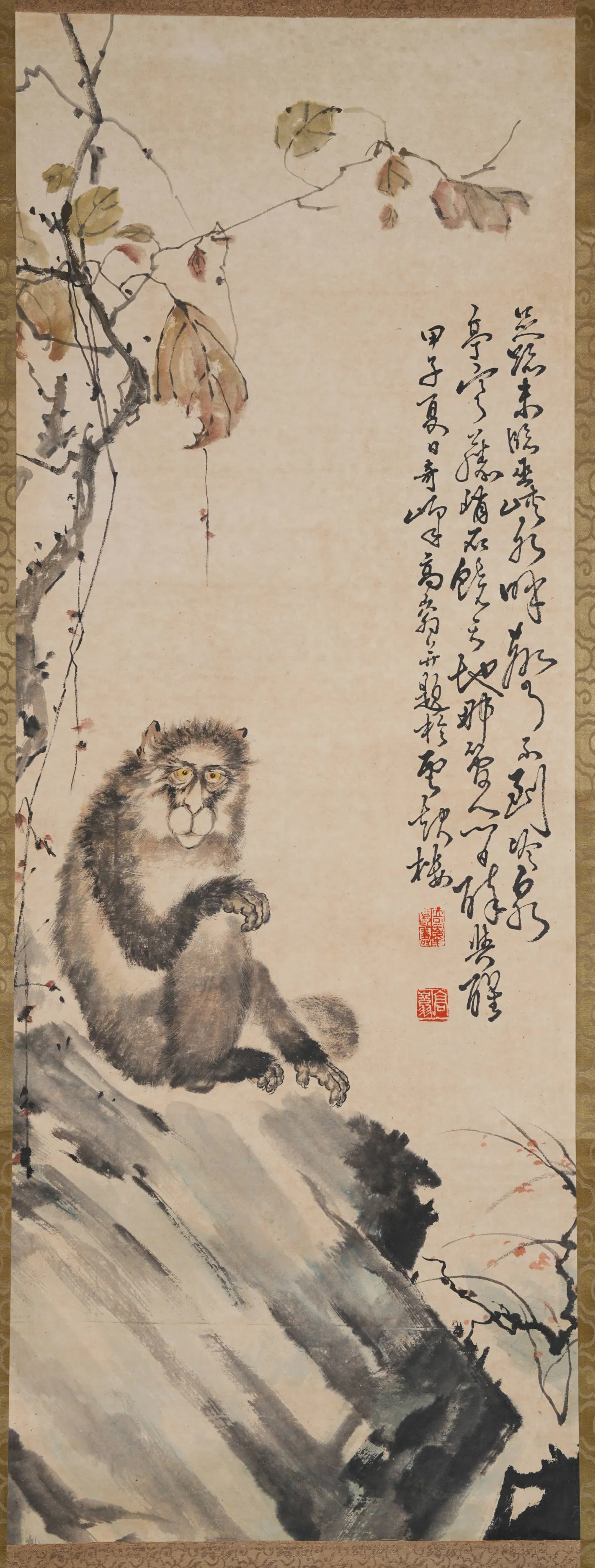 A MONKEY PAINTING ON PAPER BY GAO QIFENG.高奇峰