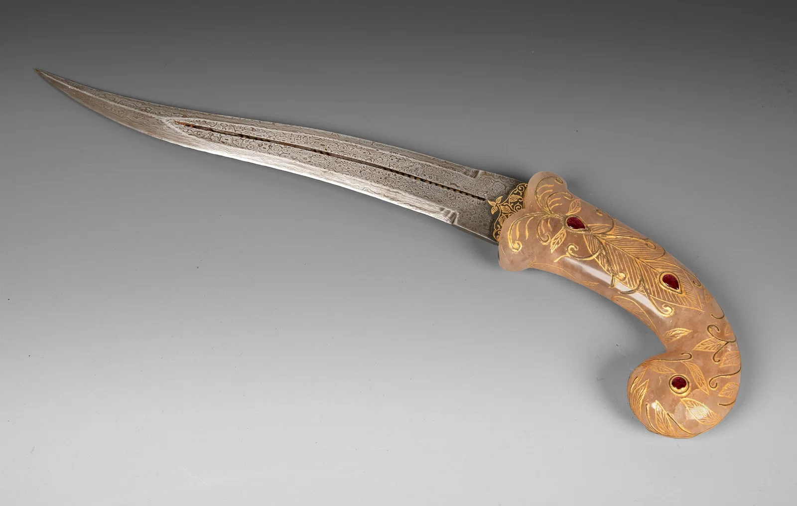 A Mughal-Style Parcel Gilt Stone and Gemstone Dagger