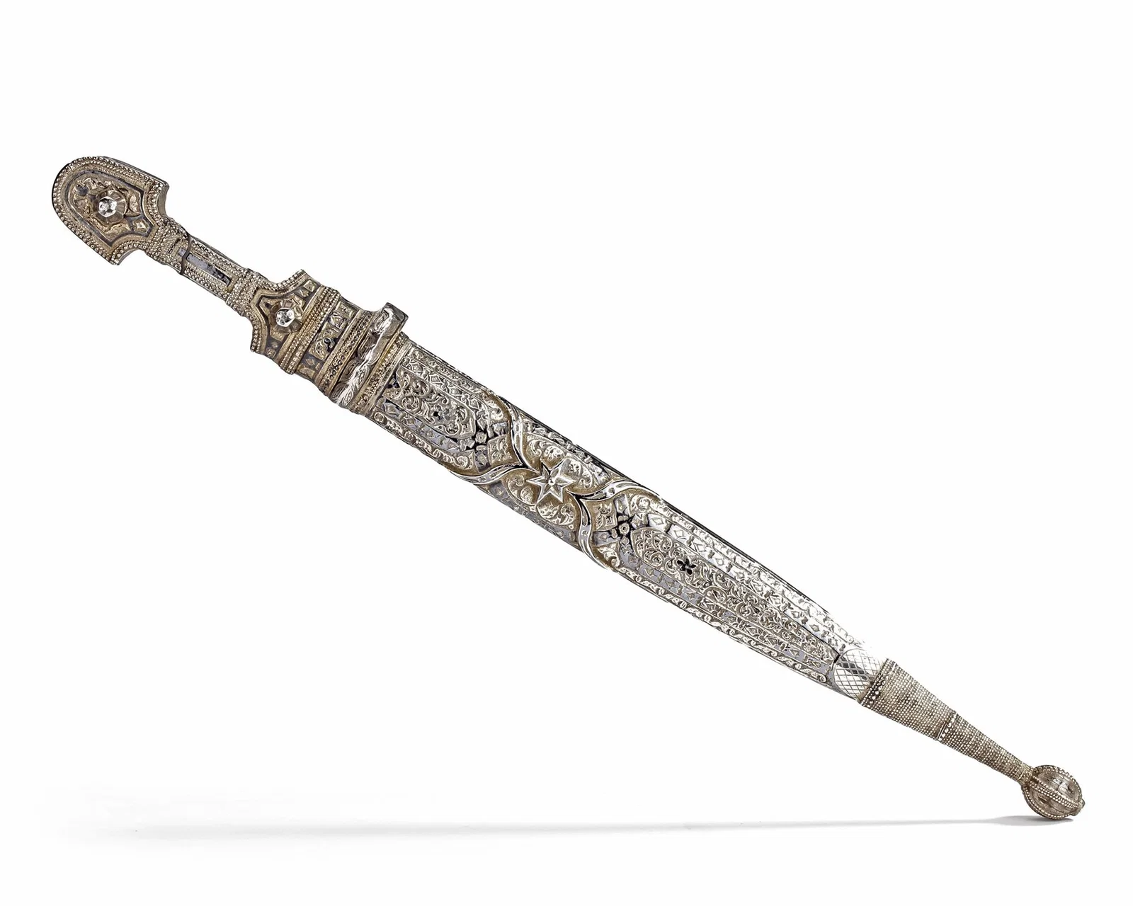 A NIELLO SILVER-MOUNTED STEEL DAGGER (KINDJAL), CAUCASUS, 19TH CENTURY