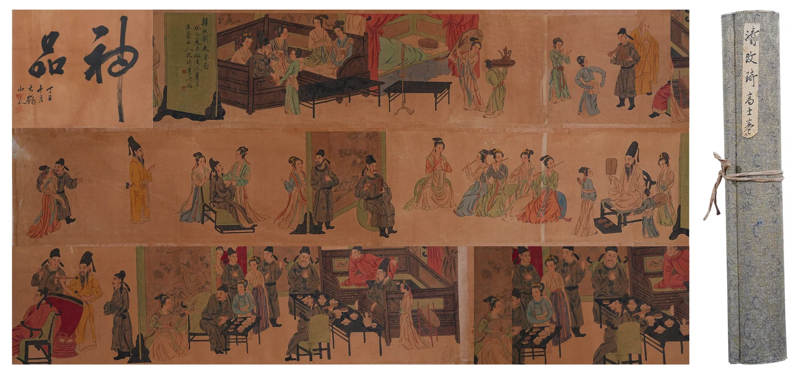 A NIGHT BANQUET HANDSCROLL ON PAPER BY GAI QI.改琦