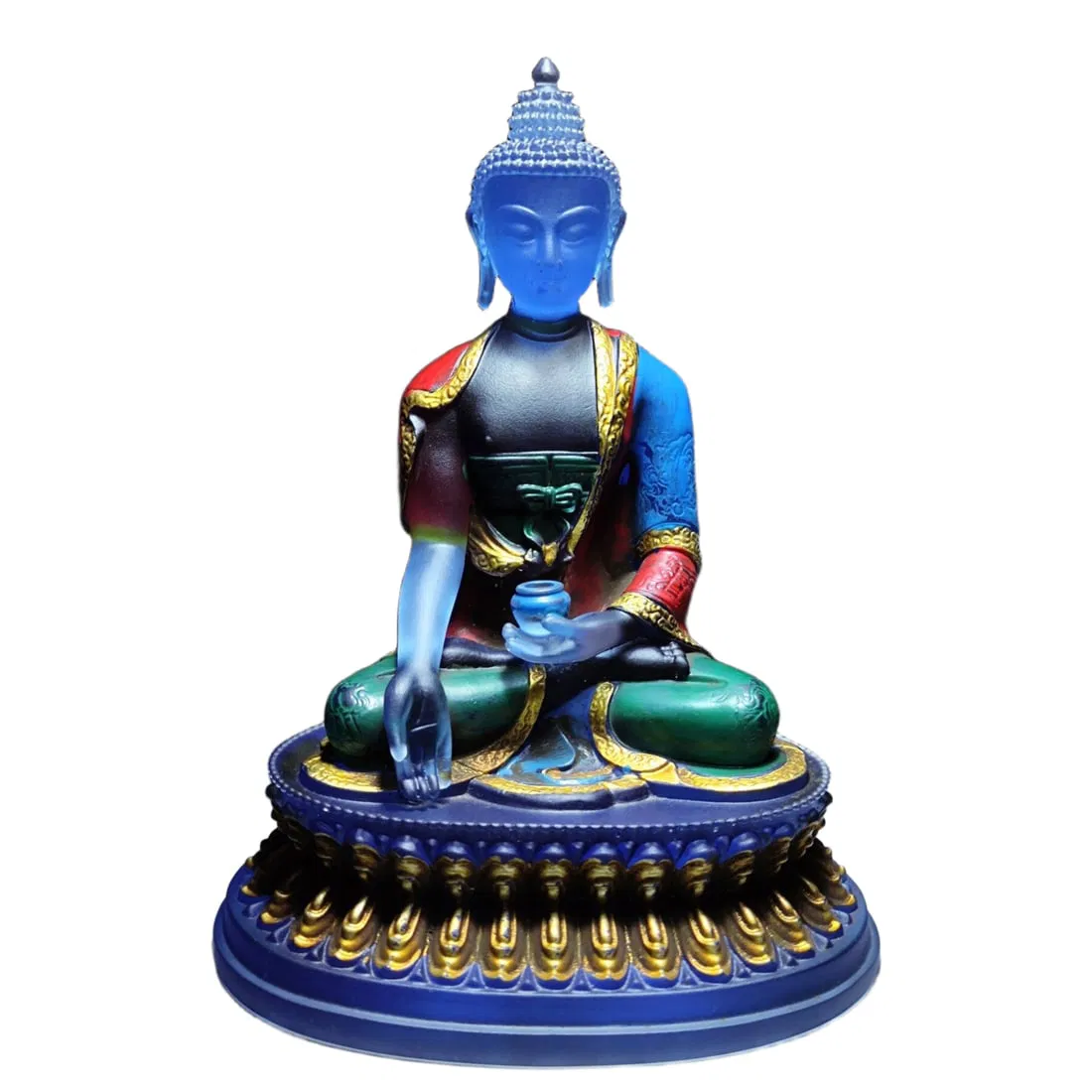 A painted and gilded glass Buddha statue of Shakyamuni Buddha, with inscriptions from the Yongle