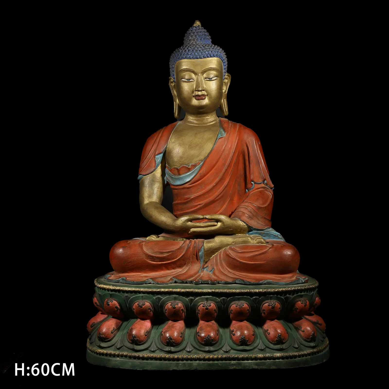 A PAINTED-BRONZE STATUE OF SHAKYAMUNI BUDDHA