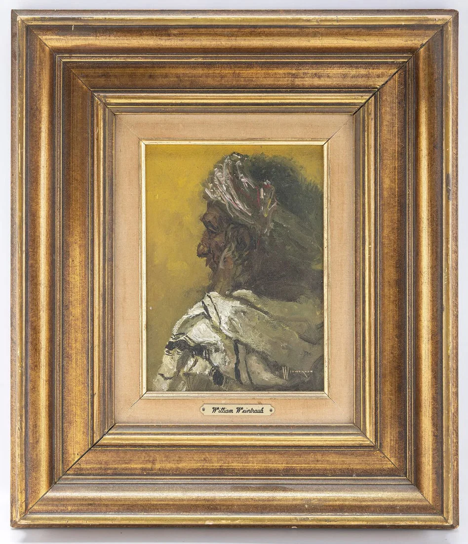 A PAINTING BY WILLIAM WEINTRAUB. Yemenite Jew. original oil painting on board. 8.5" x 10.8".