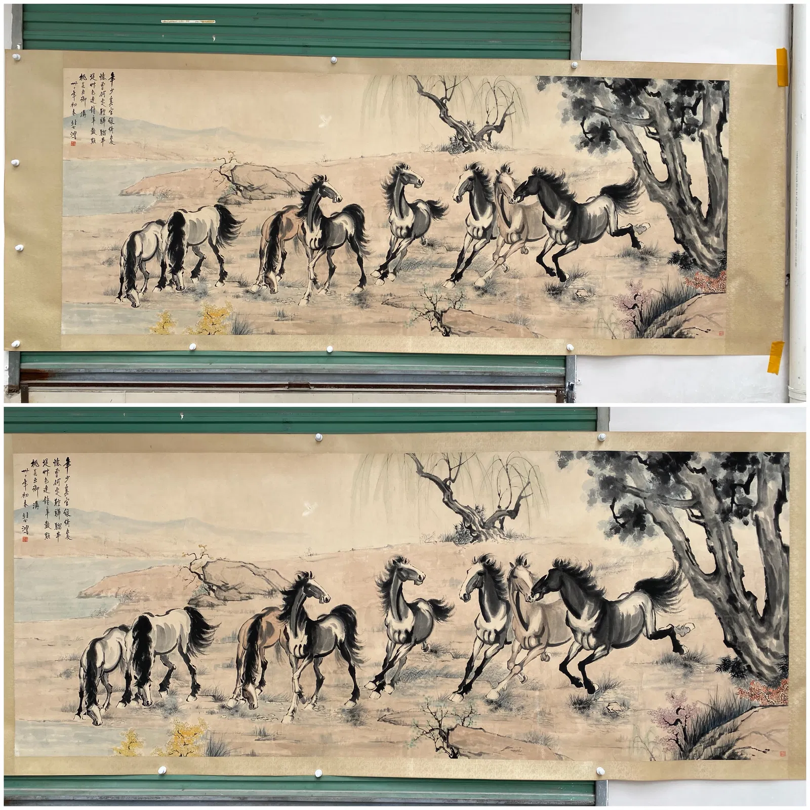 A Pair of Chinese Ink Painting of Horse on Paper,Xu Beihong