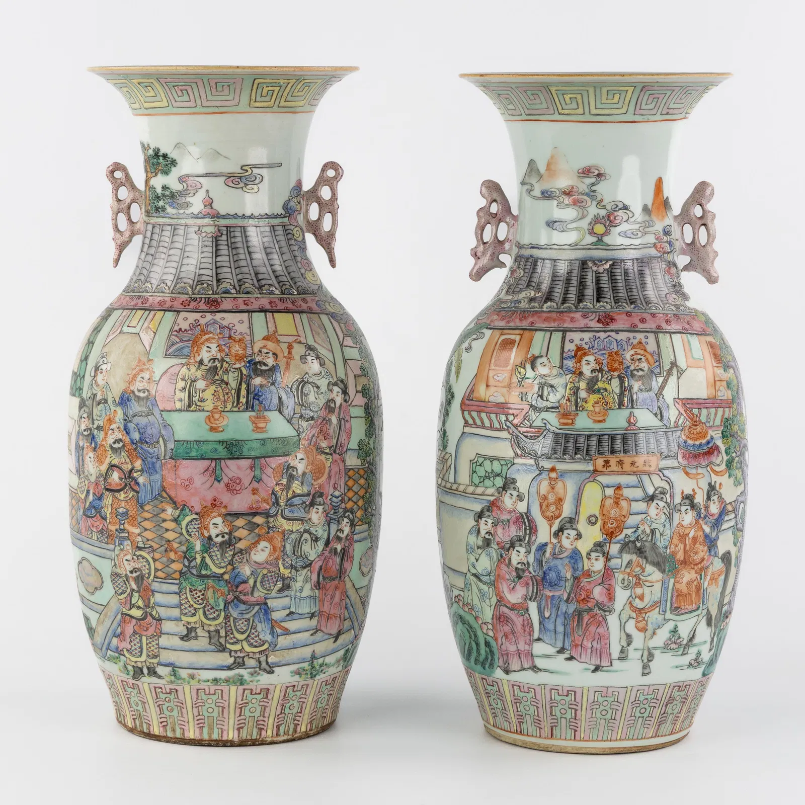 A Pair of Chinese vases, Famille Rose, Double Decor with Imperial scenes, Tongzhi marked, 19th/20th