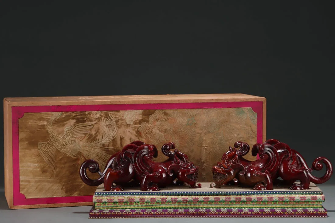 A Pair of Exquisite Archaic Jade Auspicious Beast Ornaments