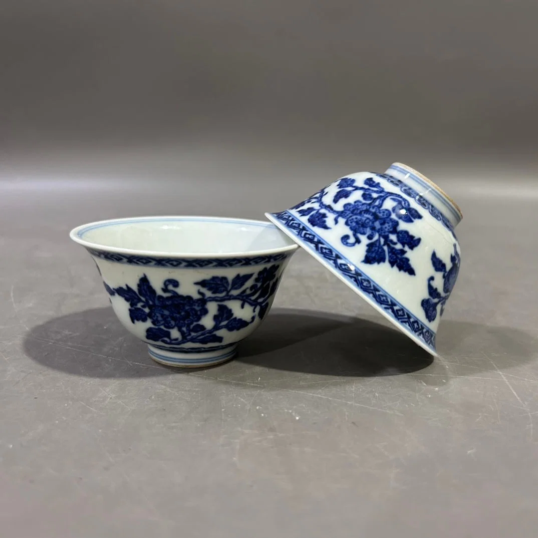 A pair of Exquisite Blue and White Doucai Flower Pattern Cup