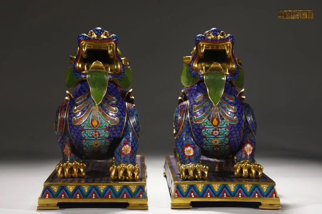 A Pair of Exquisite Cloisonne Auspicious Beast Ornament