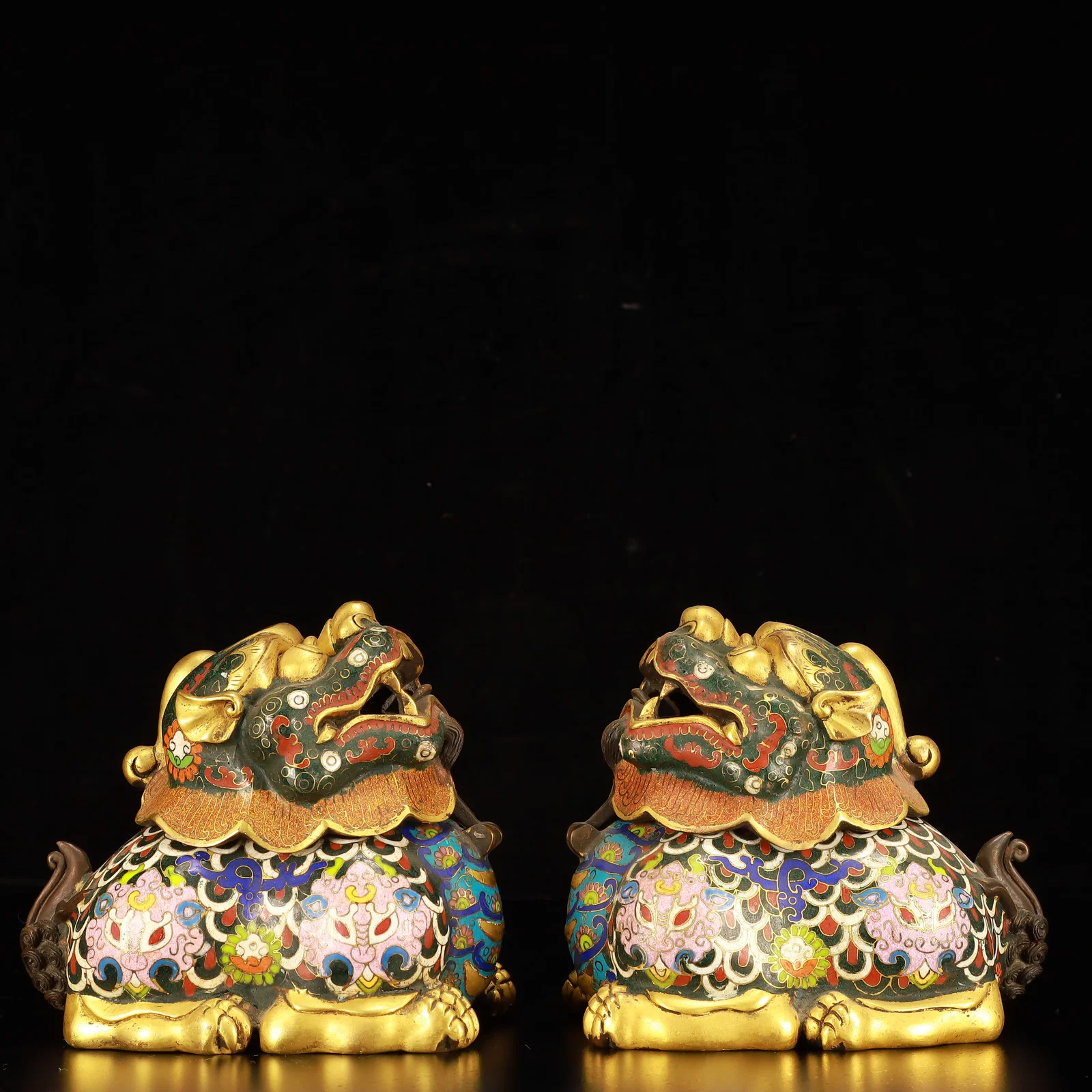 A Pair of Exquisite Cloisonne Flower Pattern Unicorn Censer