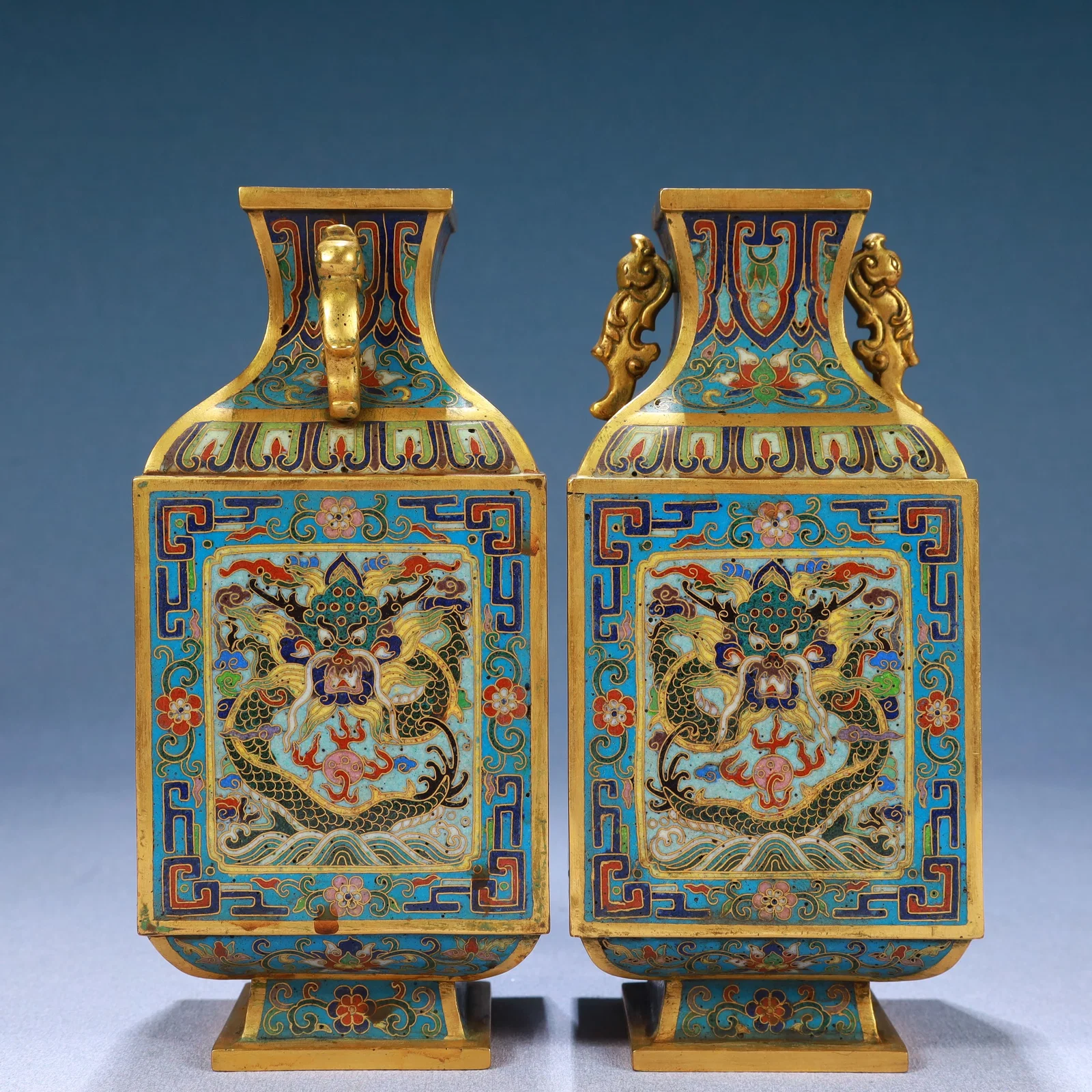 A Pair of Exquisite Cloisonne Lotus Pattern Vases