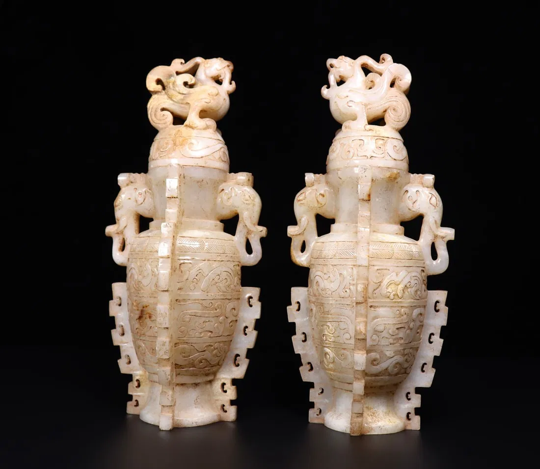 A Pair of Exquisite Dragon Pattern Elephant-Ears Vases