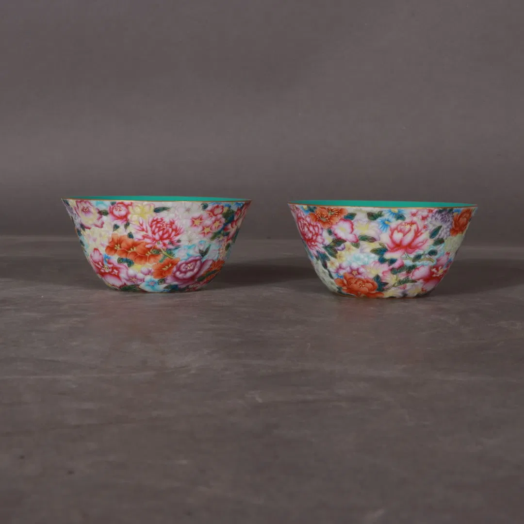 A pair of Exquisite Enamel Flower Pattern Cup