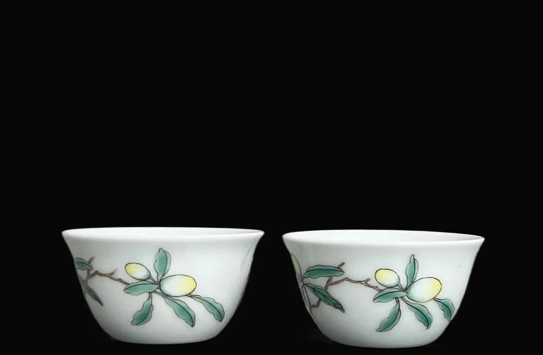 A pair of Exquisite Famille-Rose Flower Pattern Cup