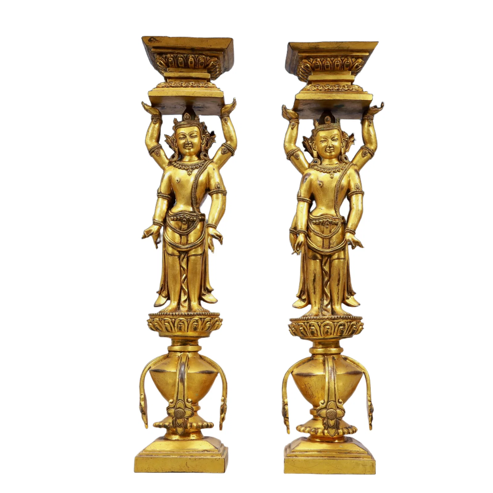 A Pair of Exquisite Gilt Bronze Statue of Bodhisattva Candlesticks