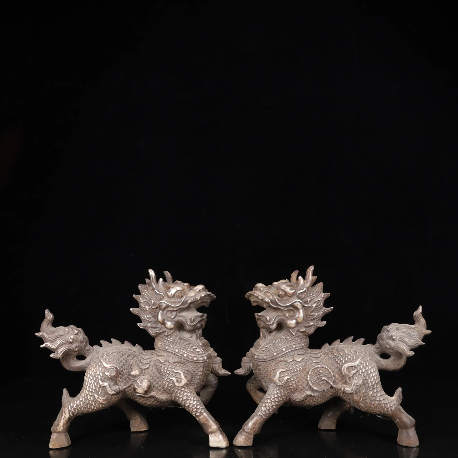 A Pair of Exquisite Silver-plated Kylin Ornaments