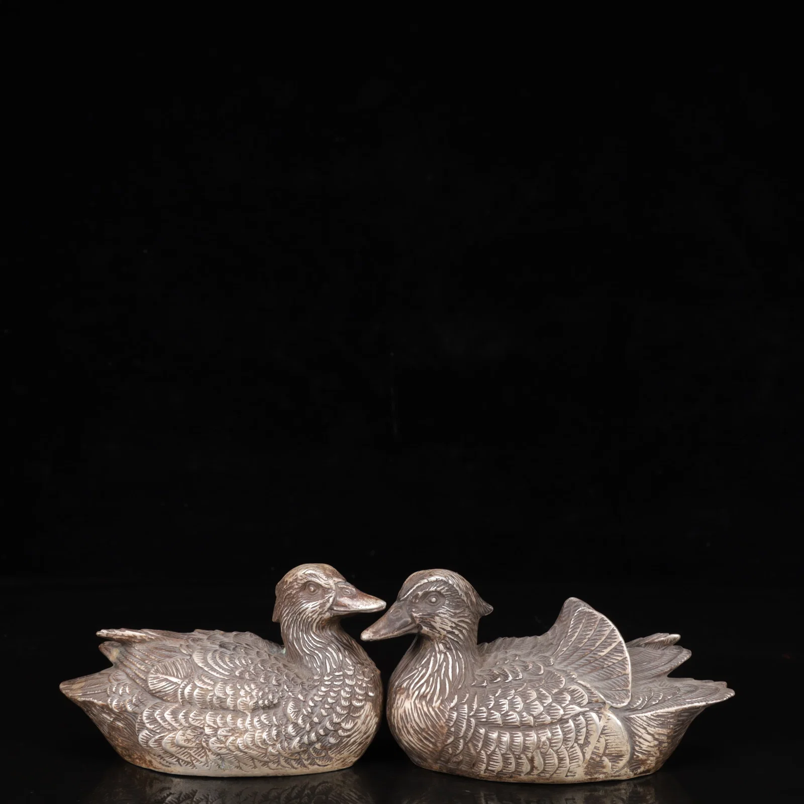 A Pair of Exquisite Silver-plated Mandarin Duck Ornaments