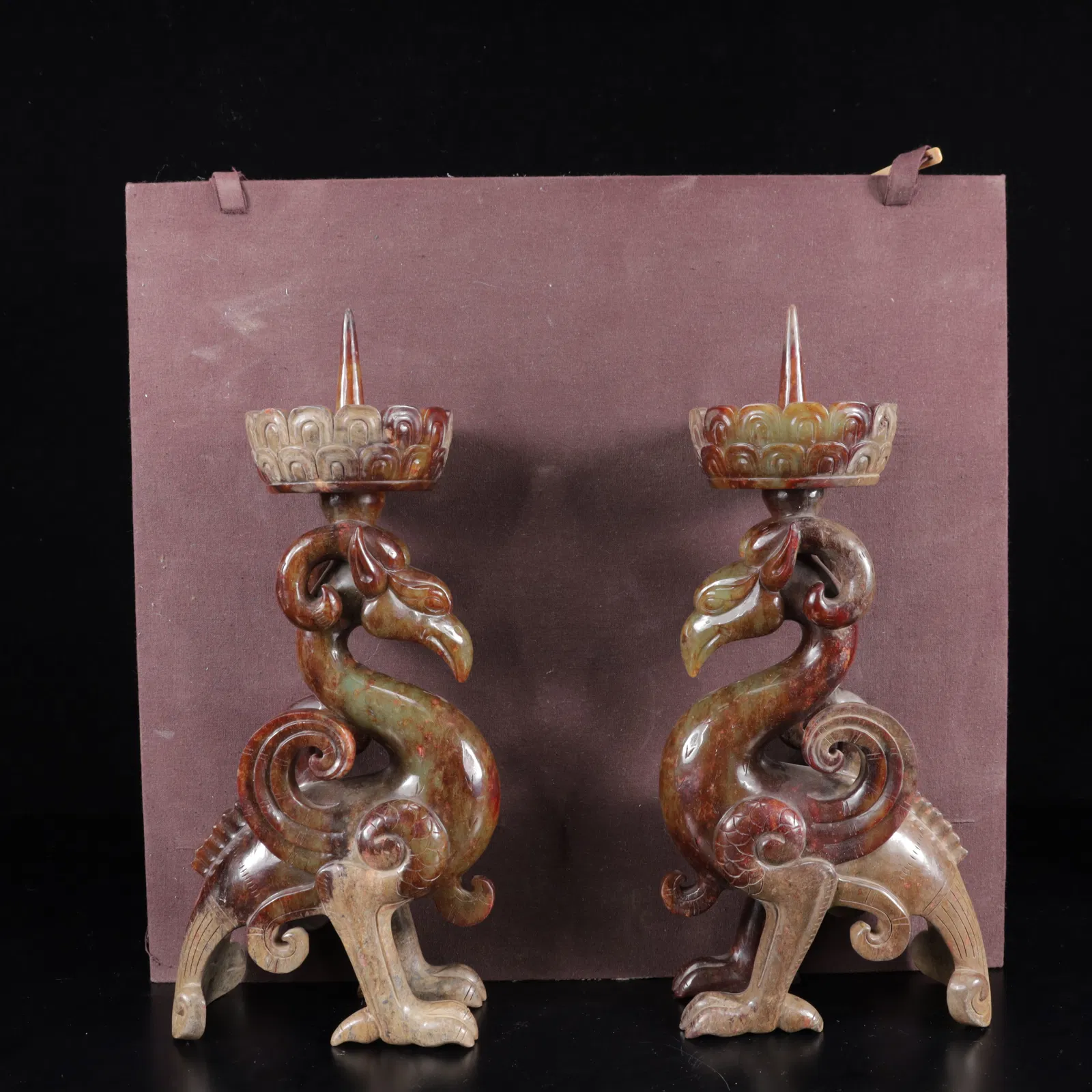 A Pair of Exquisite White Jade Phoenix Candlesticks