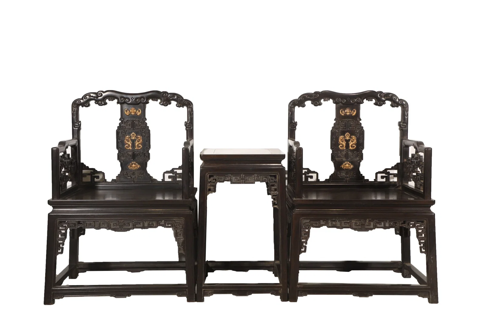 A pair of Exquisite Zitanwood Inlaid Boxwood Ruyi Pattern Armchair