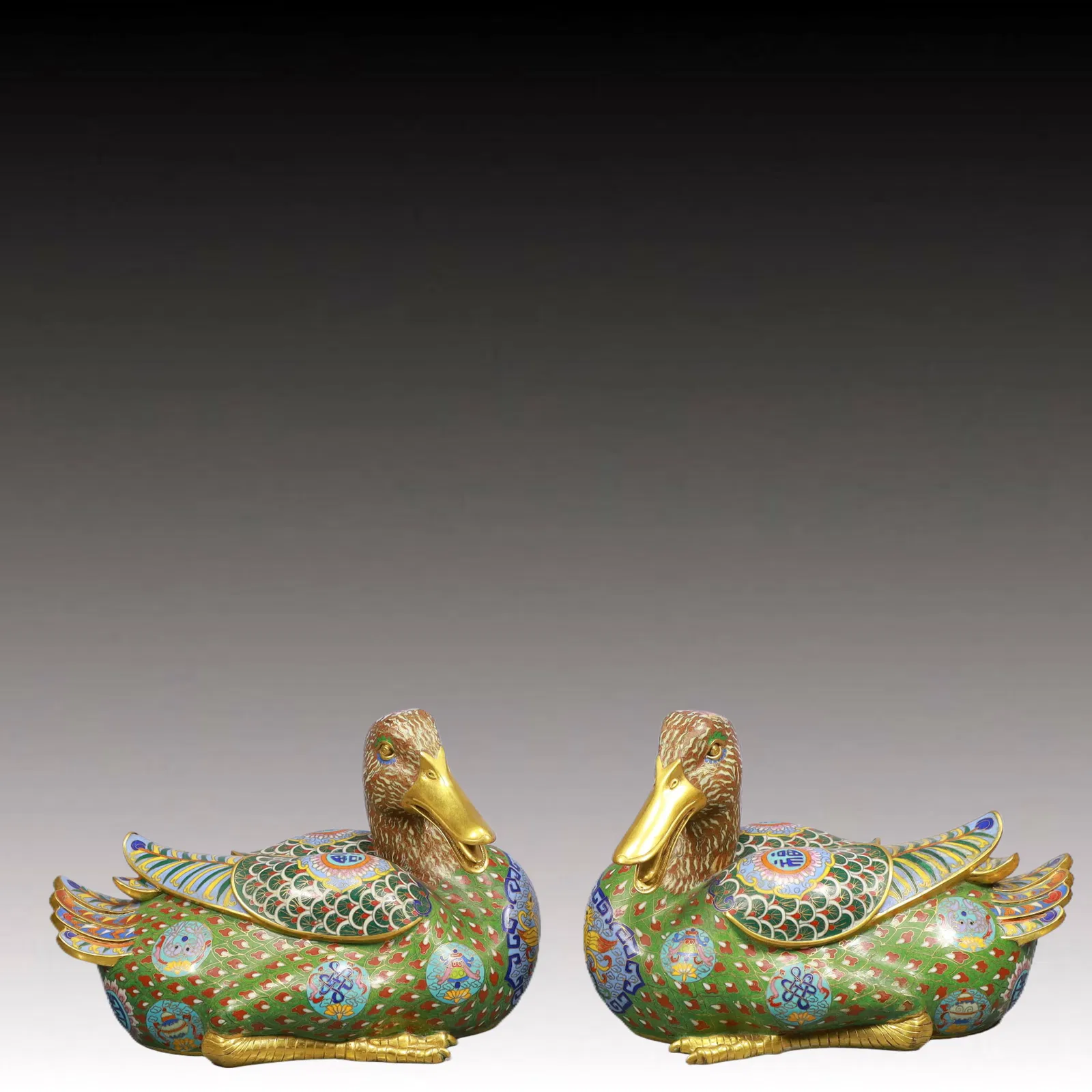 A Pair of Fine Cloisonne Duck Ornaments