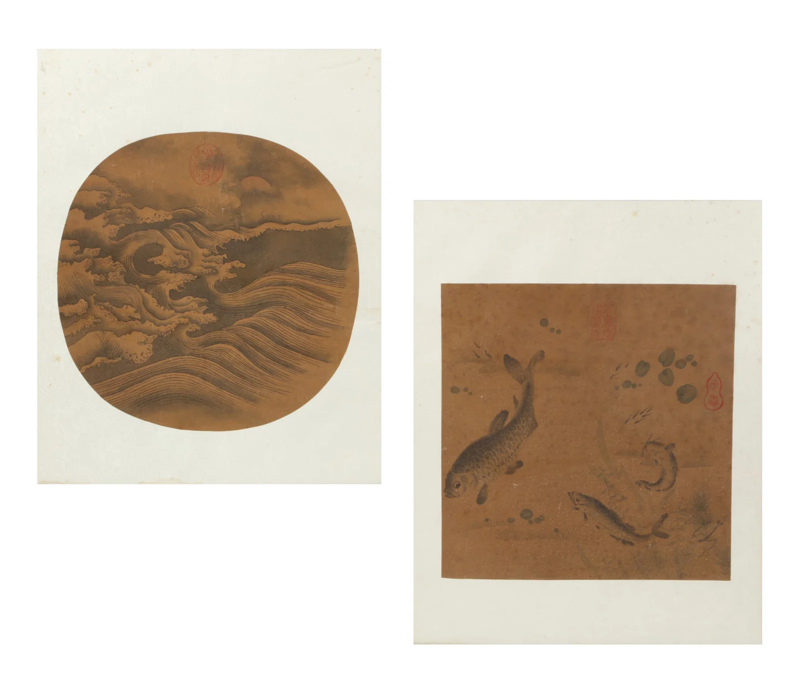 A pair of framed Asian imperial fragmental silk paintings