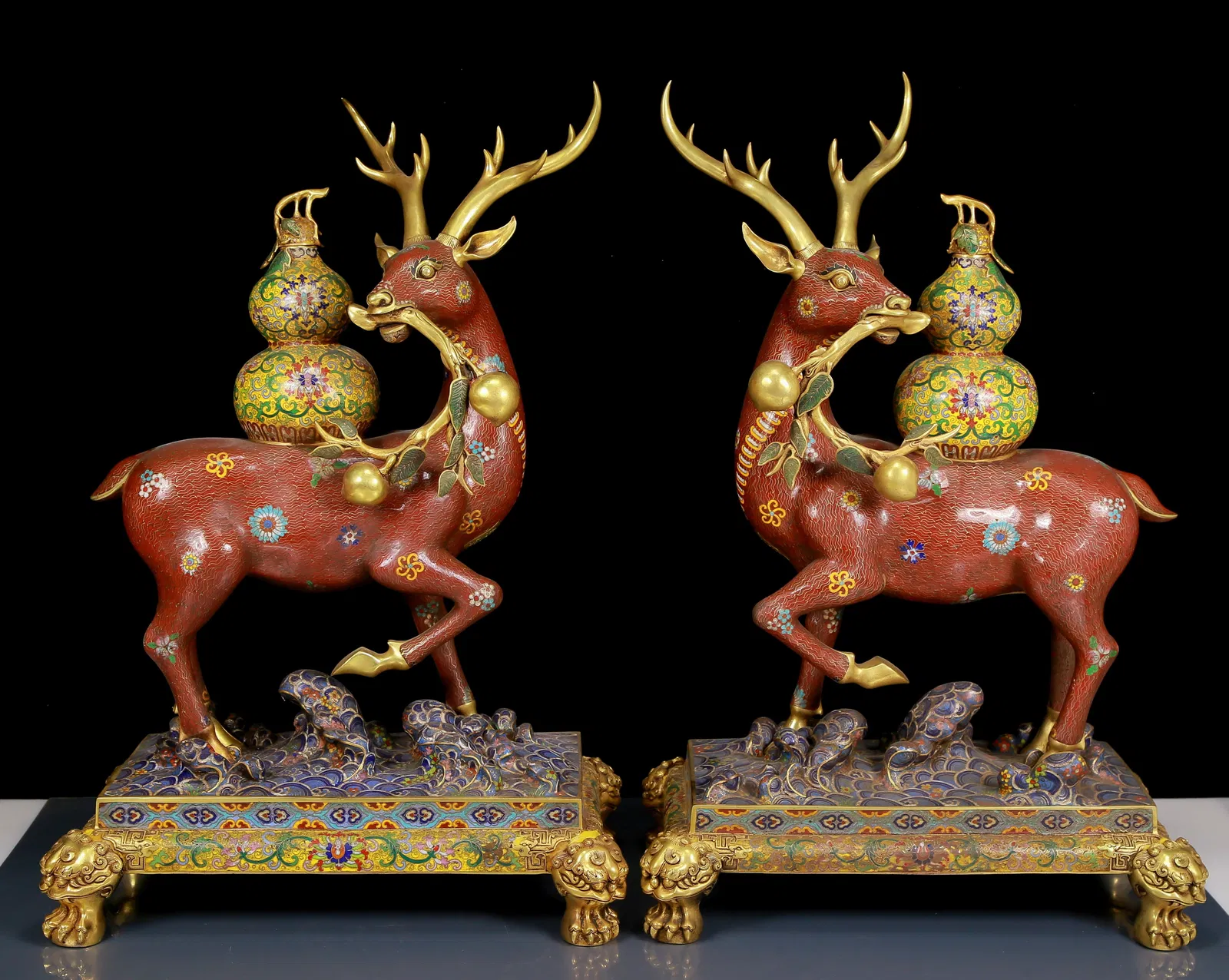 A Pair of Huge Cloisonne Deer Ornaments