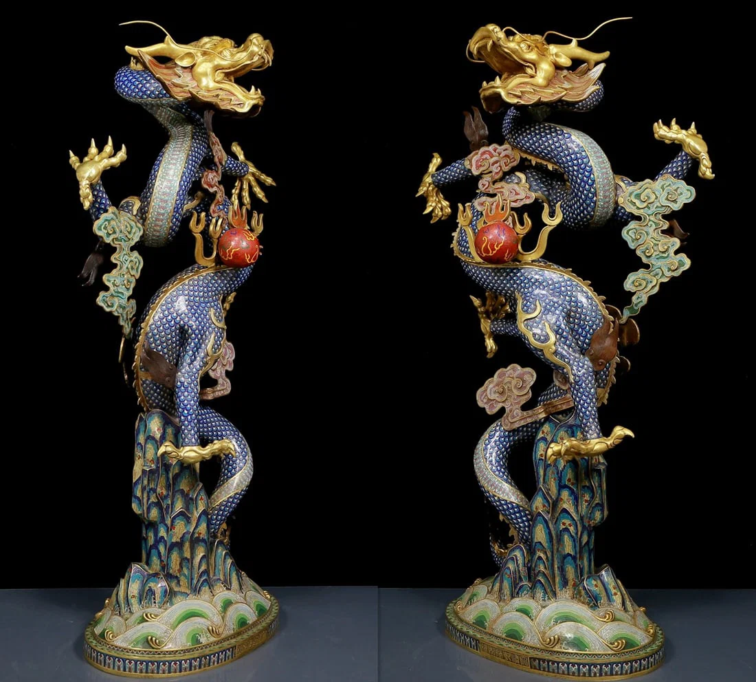 A Pair of Huge Cloisonne Dragon Ornament,