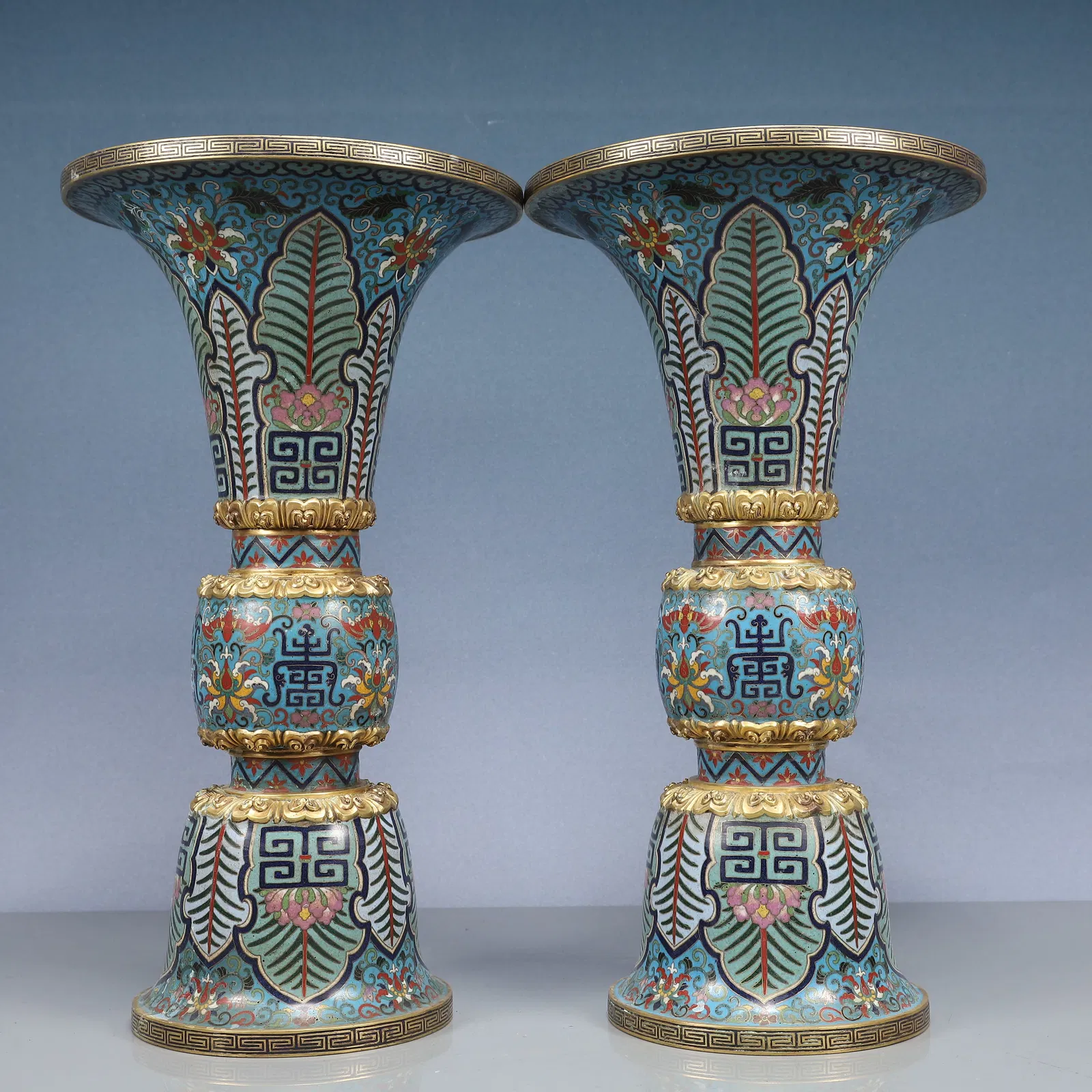 A Pair of Huge Cloisonne Lotus,Bats and Peach Pattern Vases