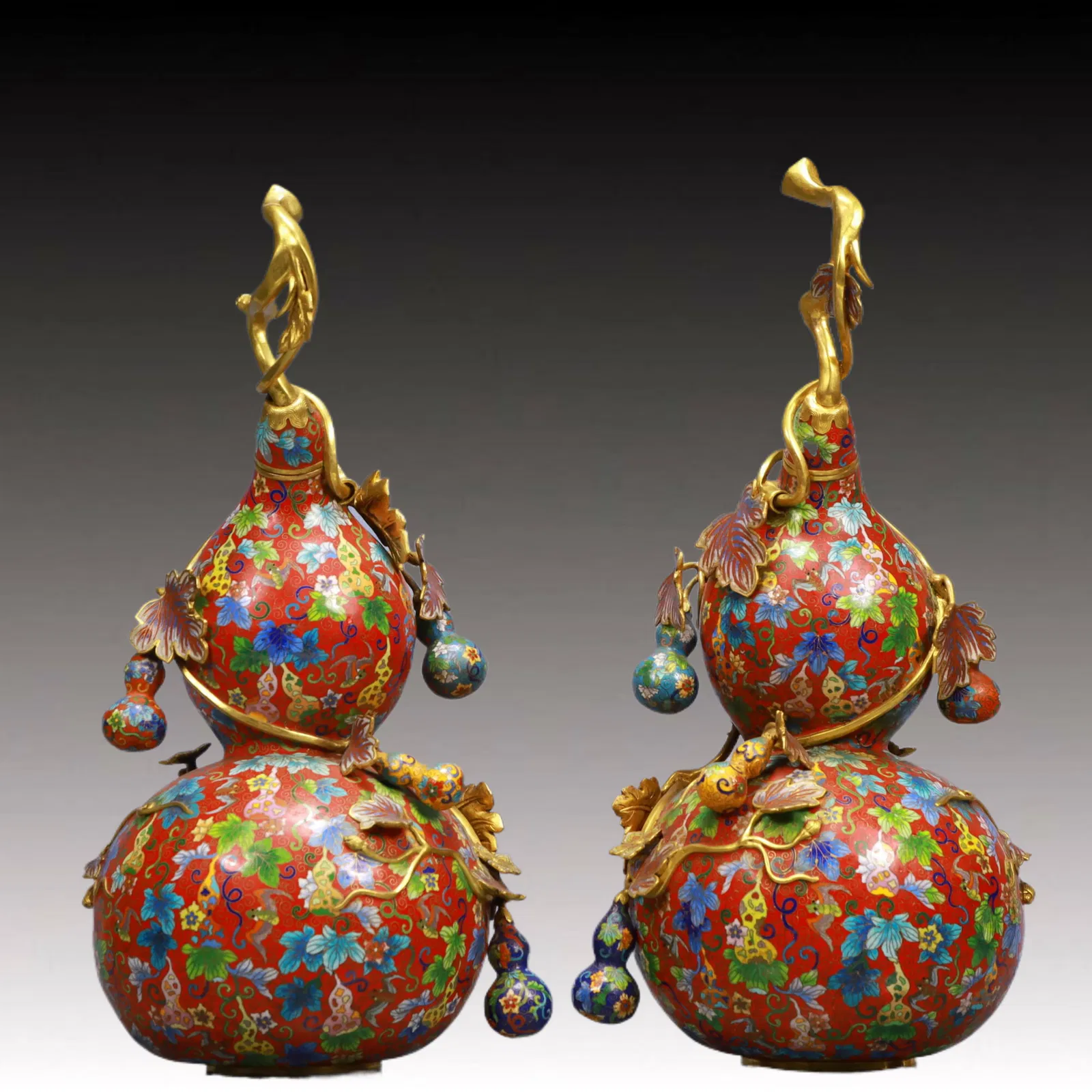 A Pair of Huge Cloisonne Lotus Pattern Gourd Vase
