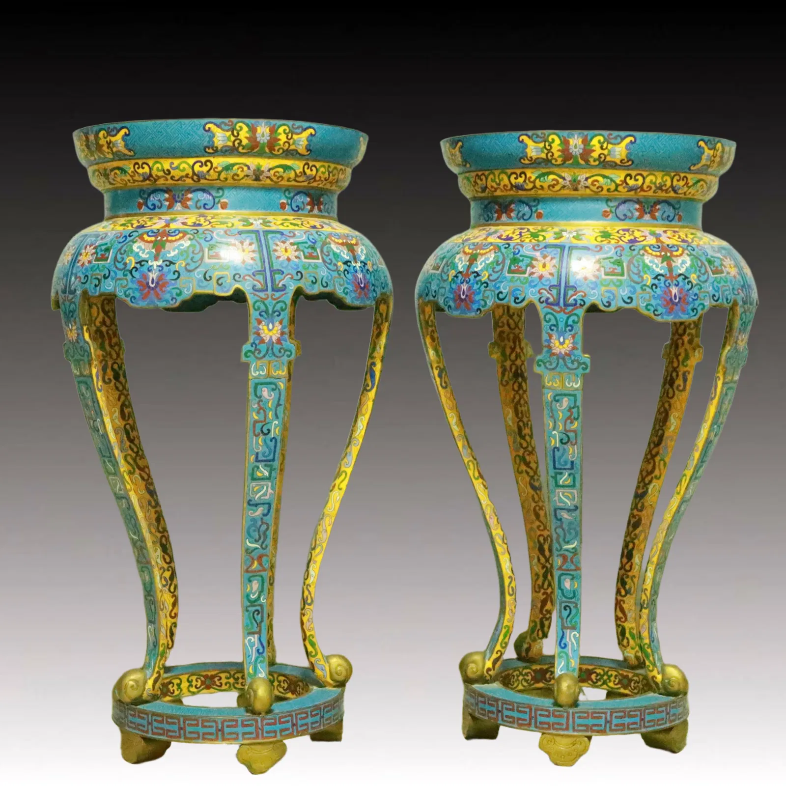 A Pair of Huge Cloisonne Lotus Pattern Stools