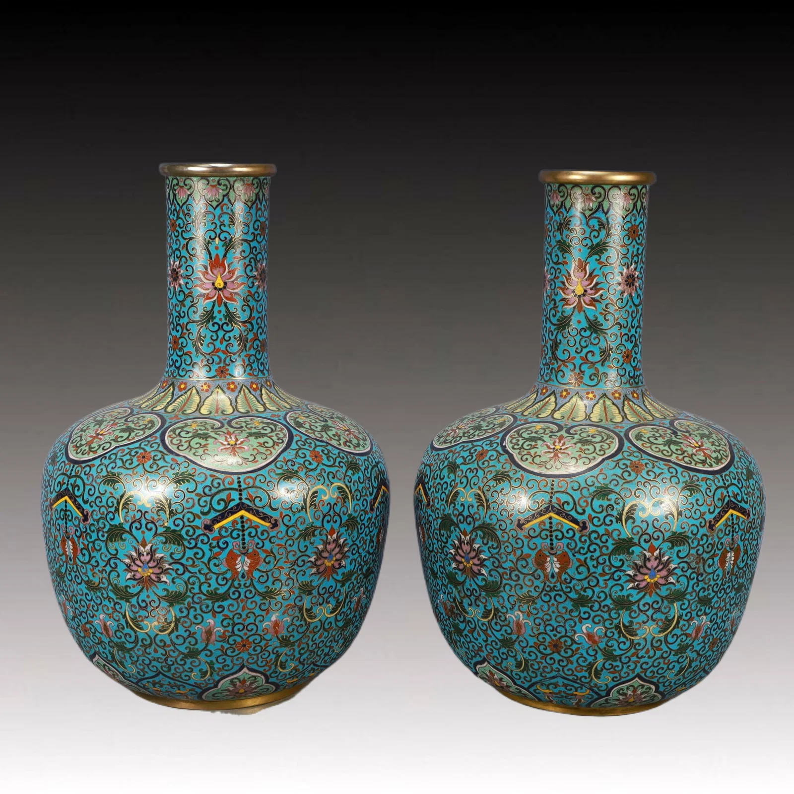 A Pair of Huge Cloisonne Lotus Pattern Vases