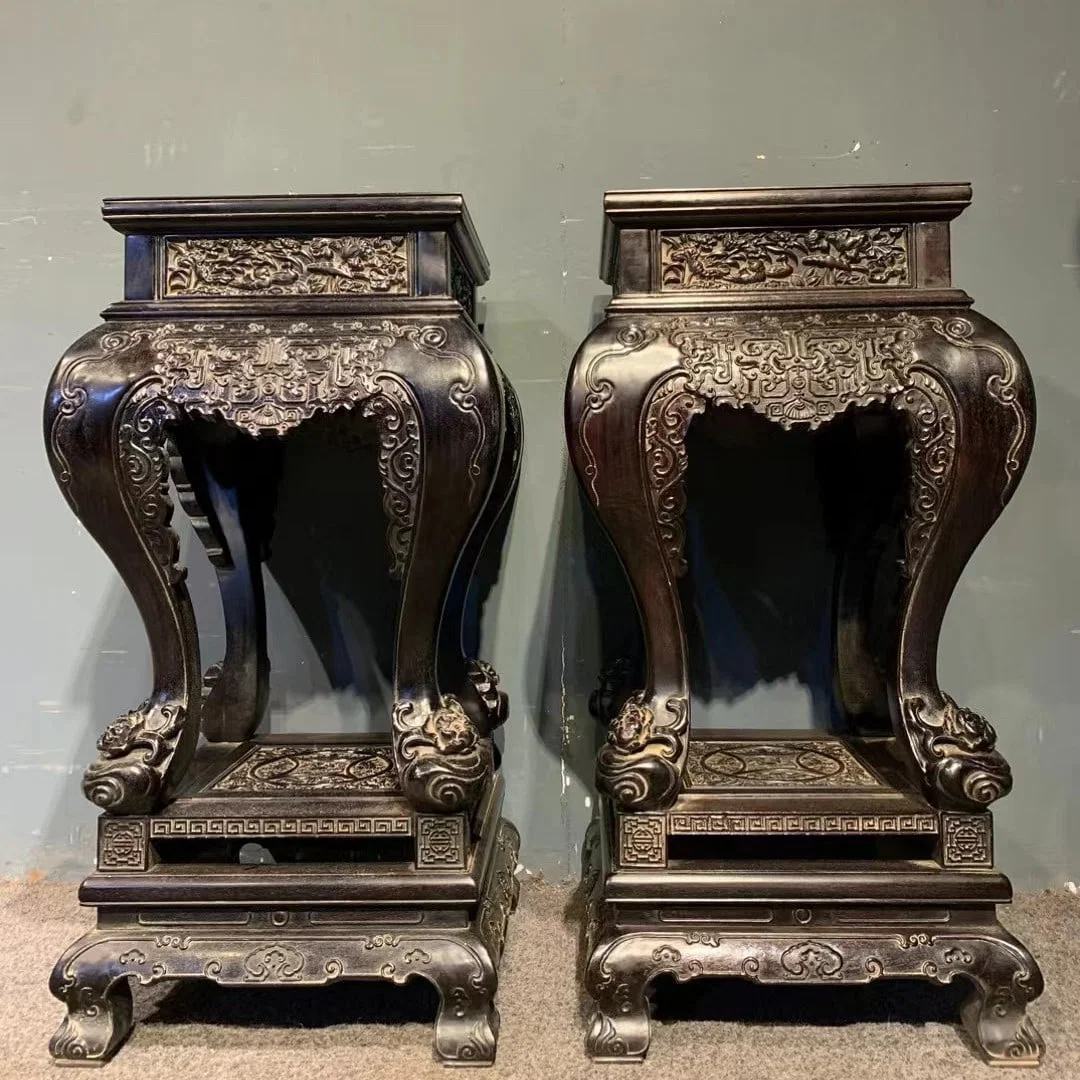 A Pair of Huge Zitanwood Flower and Bird Pattern Shelfs