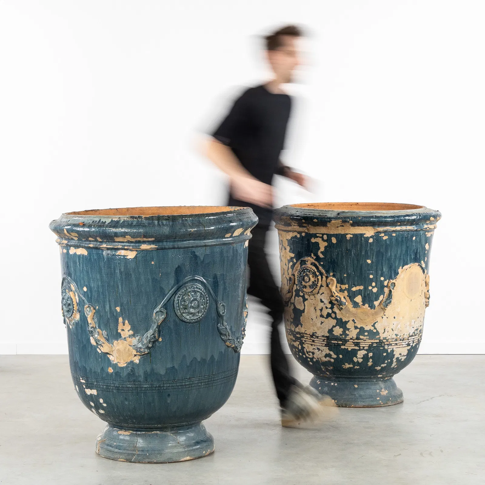 A Pair of large terracotta garden vases, Anduze, France.