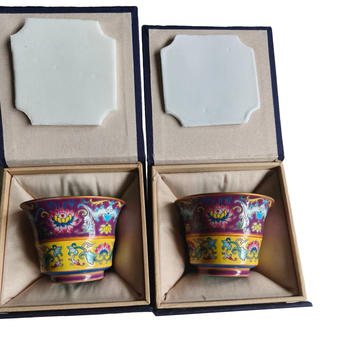 A pair of Qianlong period enamel cups from the Qing Dynasty.