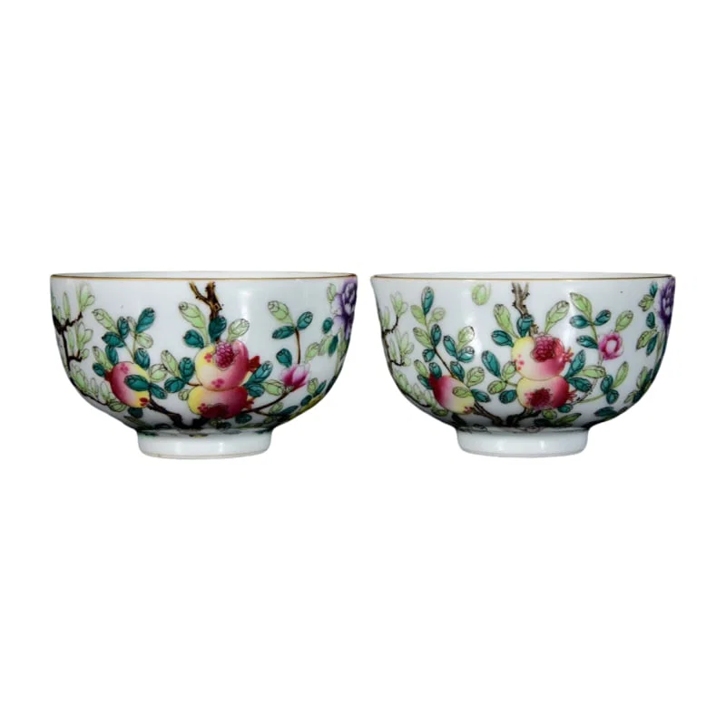 A pair of Qing Dynasty Qianlong enamel floral pattern cups.