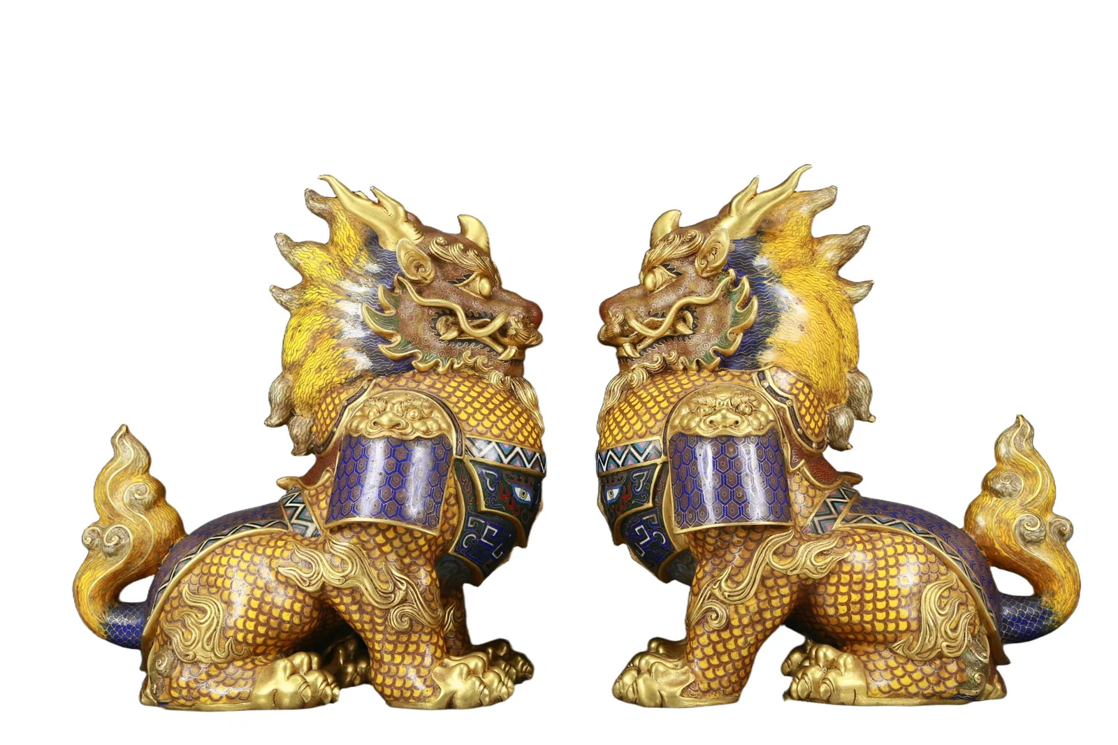 A Pair of Rare Cloisonne Auspicious Beast Censers
