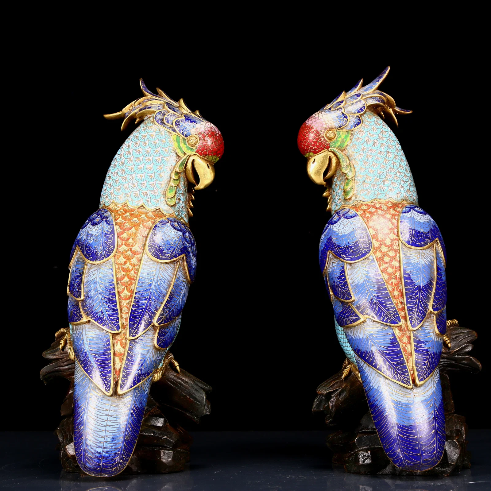 A Pair of Rare Cloisonne Parrot Ornaments
