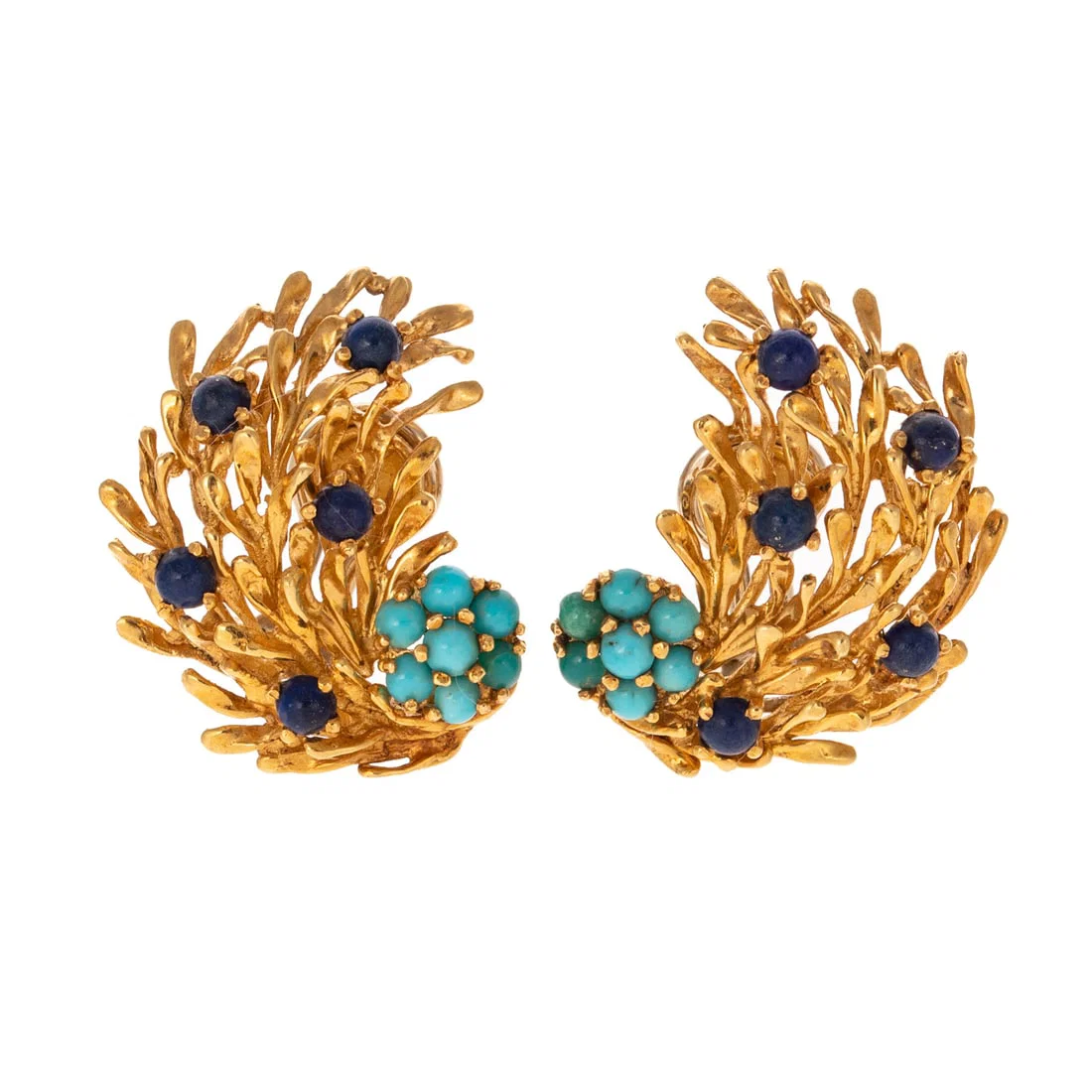 A Pair of Turquoise & Lapis Lazuli Earrings in 18K