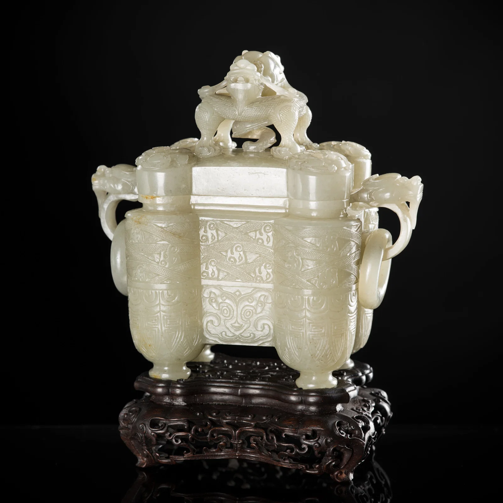 A PALE CELADON JADE 'TULU' VESSEL AND COVER, CHINA, QIANLONG PERIOD (1736-1795)