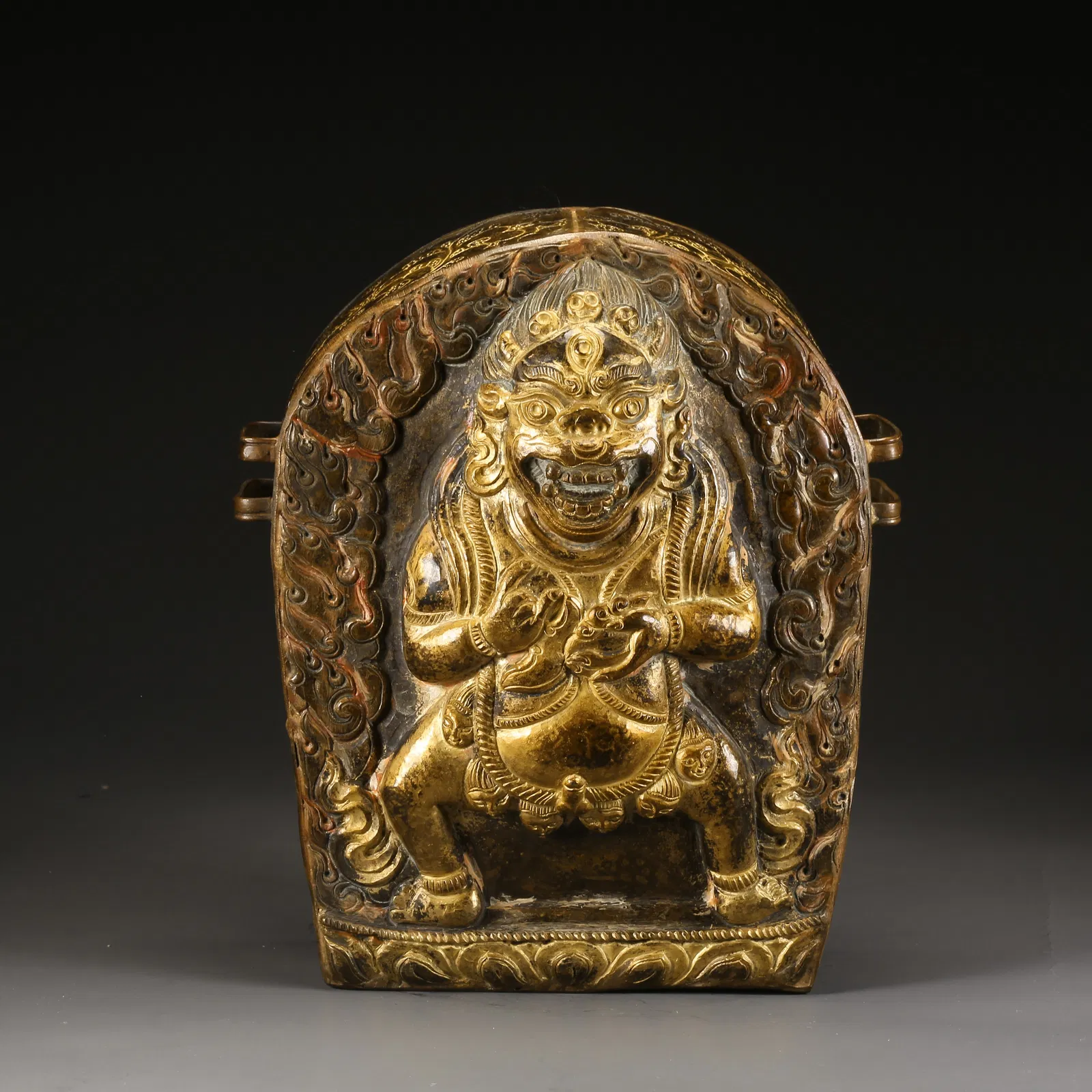 A PARTIALLY GILDED BRONZE BLACK JAMBHALA BOX