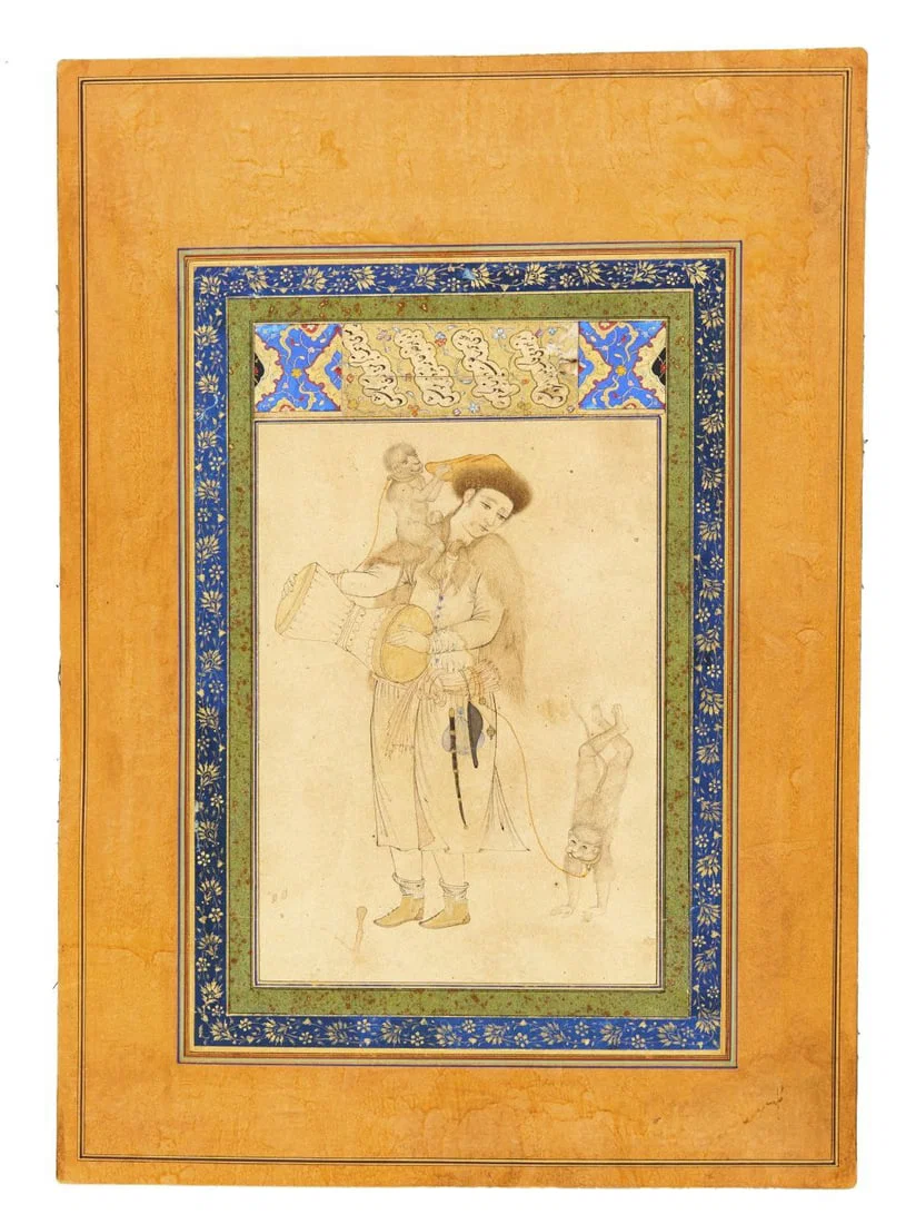 A PERSIAN MINIATURE OF A MUSICIAN AND MONKEYS 18th/19th Century
