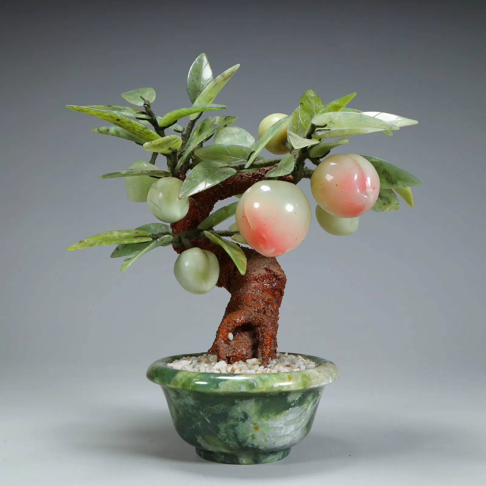 A piece of jade longevity peach bonsai during the foreign exchange period