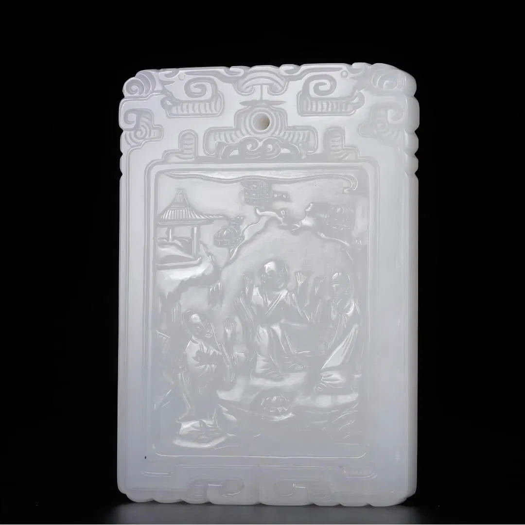 A piece of Qing Dynasty Hetian white jade Panasonic Gaoshi Tuzigang brand