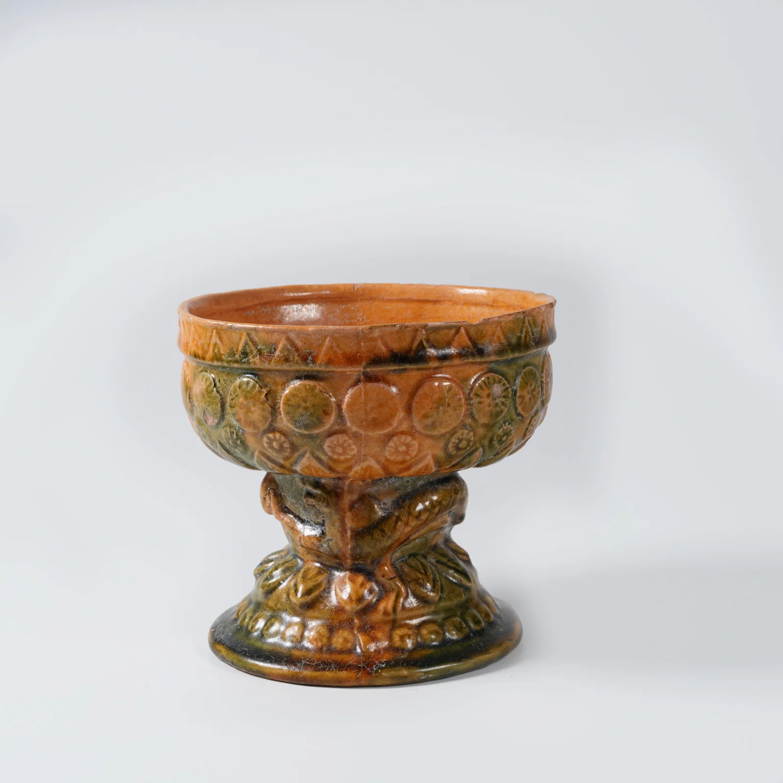 A PLAIN SANCAI HIGH-FOOTED BOWL