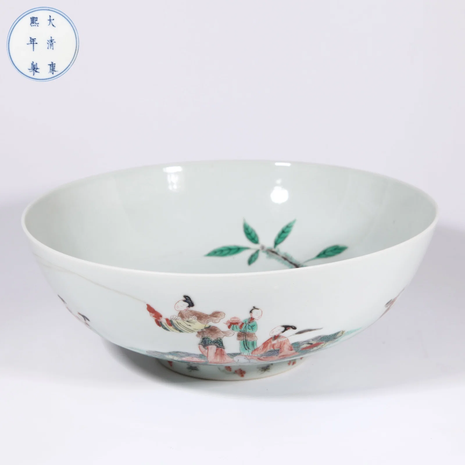 A POLYCHROME LONGEVITY SCENE LARGE BOWL