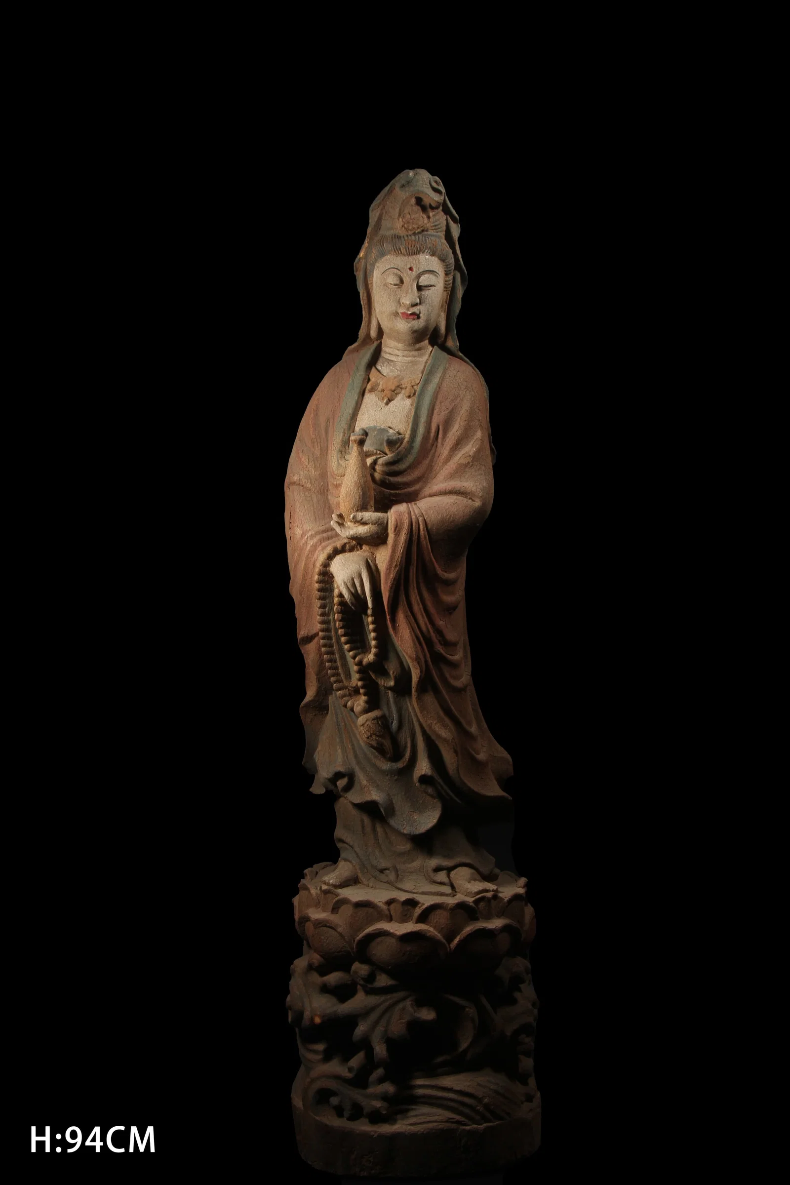 A POLYCHROME WOOD-CARVED STANDING GUANYIN STATUE
