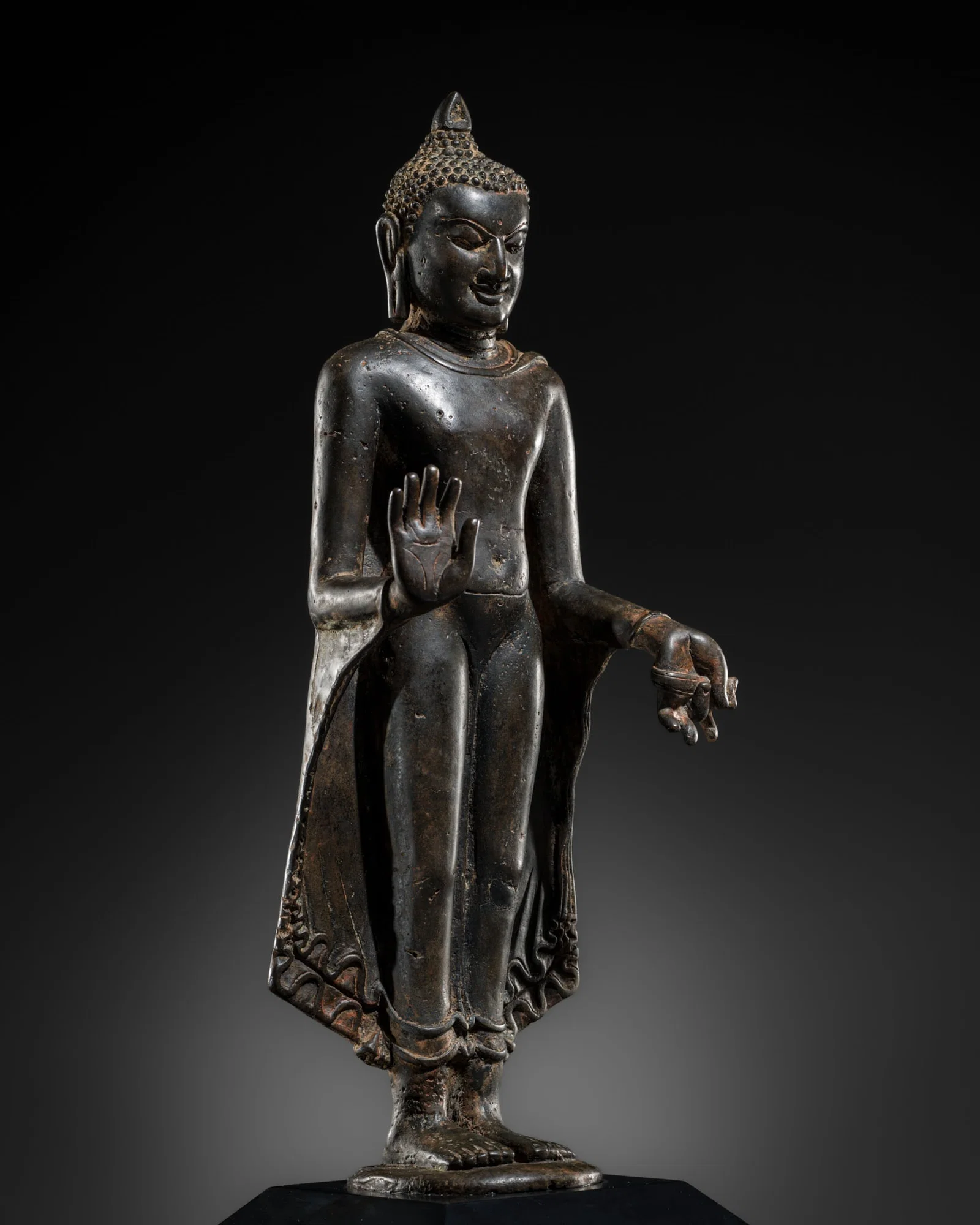 A RARE AND IMPORTANT BRONZE FIGURE OF BUDDHA, PAGAN PERIOD