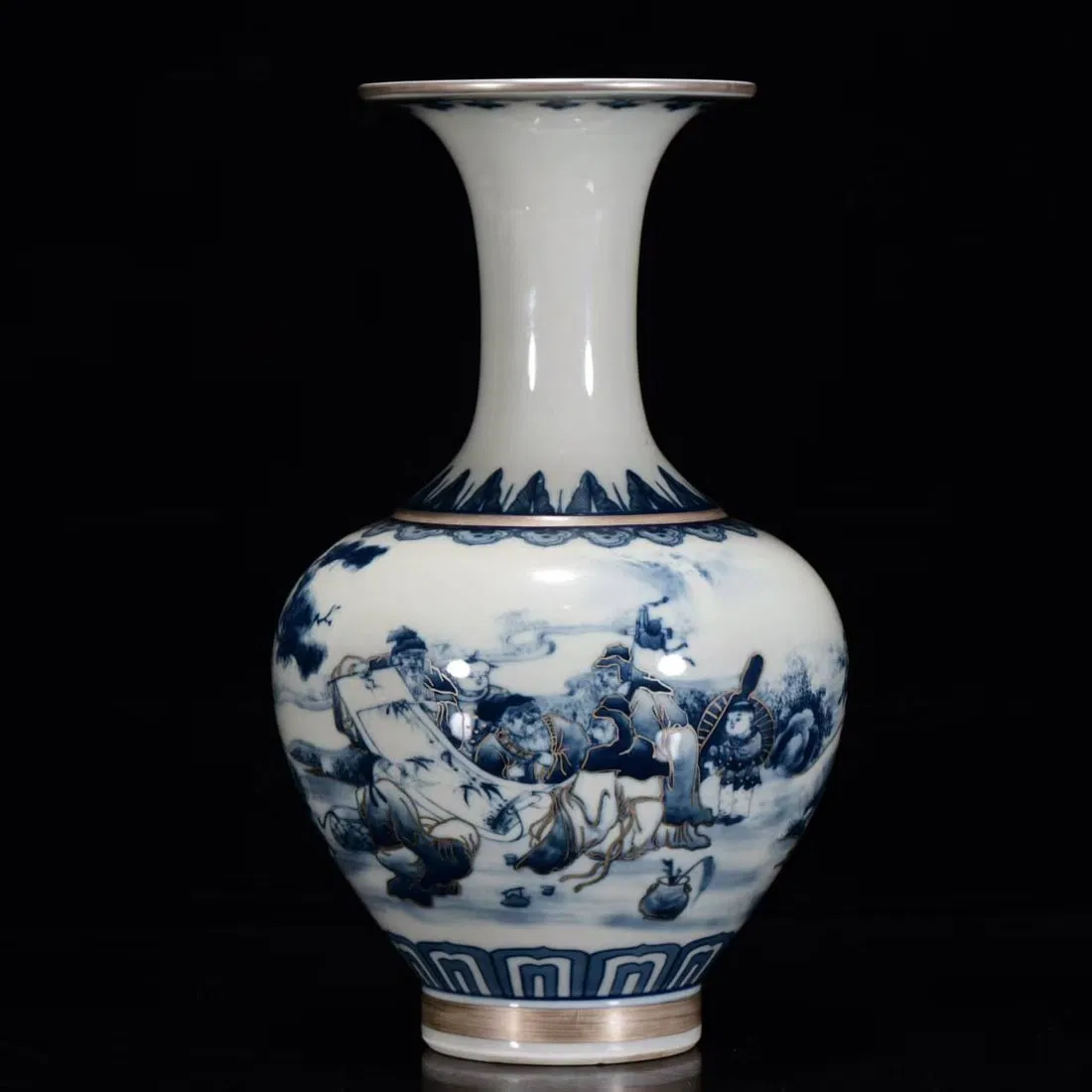 A Rare Blue and White Figures Pattern Painted Gold Vase